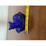 STUNNING VTG Westmoreland Cobalt Blue Nesting Cat Design Candy Dish 5.5"L