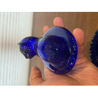 STUNNING VTG Westmoreland Cobalt Blue Nesting Cat Design Candy Dish 5.5"L