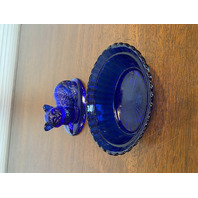 STUNNING VTG Westmoreland Cobalt Blue Nesting Cat Design Candy Dish 5.5"L