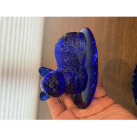 STUNNING VTG Westmoreland Cobalt Blue Nesting Cat Design Candy Dish 5.5"L
