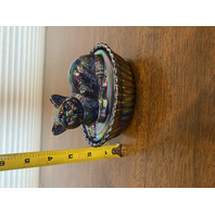 STUNNING VTG Westmoreland Carnival Iridescent Nesting Cat Design Candy Dish 5.5"