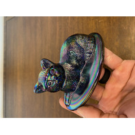 STUNNING VTG Westmoreland Carnival Iridescent Nesting Cat Design Candy Dish 5.5"