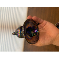 STUNNING VTG Westmoreland Carnival Iridescent Nesting Cat Design Candy Dish 5.5"