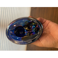 STUNNING VTG Westmoreland Carnival Iridescent Nesting Cat Design Candy Dish 5.5"