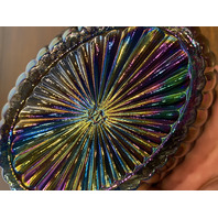 STUNNING VTG Westmoreland Carnival Iridescent Nesting Cat Design Candy Dish 5.5"