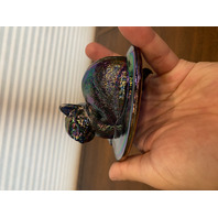 STUNNING VTG Westmoreland Carnival Iridescent Nesting Cat Design Candy Dish 5.5"