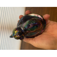 STUNNING VTG Westmoreland Carnival Iridescent Nesting Cat Design Candy Dish 5.5"