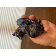 STUNNING VTG Westmoreland Carnival Iridescent Nesting Cat Design Candy Dish 5.5"