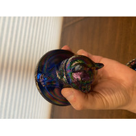 STUNNING VTG Westmoreland Carnival Iridescent Nesting Cat Design Candy Dish 5.5"