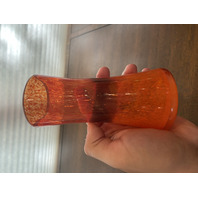 BEAUTIFUL Orange & Red Splatter Pattern Art Glass Vase 6.25"H