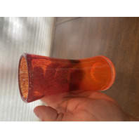 BEAUTIFUL Orange & Red Splatter Pattern Art Glass Vase 6.25"H