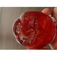 ADORABLE Small Red & Clear Art Glass Apple Paperweight SIGNED 2.25"H