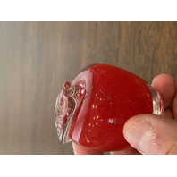 ADORABLE Small Red & Clear Art Glass Apple Paperweight SIGNED 2.25"H