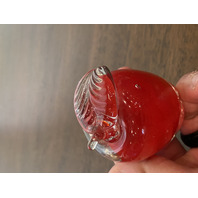 ADORABLE Small Red & Clear Art Glass Apple Paperweight SIGNED 2.25"H