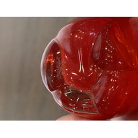 ADORABLE Small Red & Clear Art Glass Apple Paperweight SIGNED 2.25"H