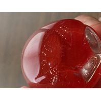 ADORABLE Small Red & Clear Art Glass Apple Paperweight SIGNED 2.25"H