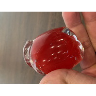 ADORABLE Small Red & Clear Art Glass Apple Paperweight SIGNED 2.25"H