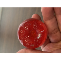 ADORABLE Small Red & Clear Art Glass Apple Paperweight SIGNED 2.25"H