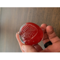 ADORABLE Small Red & Clear Art Glass Apple Paperweight SIGNED 2.25"H