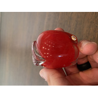 ADORABLE Small Red & Clear Art Glass Apple Paperweight SIGNED 2.25"H