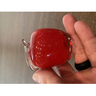 ADORABLE Small Red & Clear Art Glass Apple Paperweight SIGNED 2.25"H