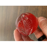 ADORABLE Small Red & Clear Art Glass Apple Paperweight SIGNED 2.25"H