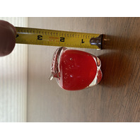 ADORABLE Small Red & Clear Art Glass Apple Paperweight SIGNED 2.25"H