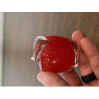 ADORABLE Small Red & Clear Art Glass Apple Paperweight SIGNED 2.25"H