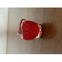 ADORABLE Small Red & Clear Art Glass Apple Paperweight SIGNED 2.25"H