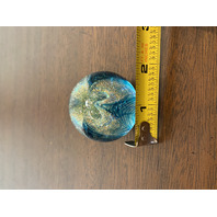 GORGEOUS GES 98' Small Blue Pilled Feather W/Gold Sparkles Paperweight 1.75"H