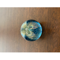 GORGEOUS GES 98' Small Blue Pilled Feather W/Gold Sparkles Paperweight 1.75"H