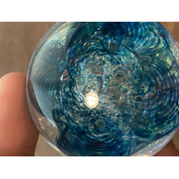 GORGEOUS GES 98' Small Blue Pilled Feather W/Gold Sparkles Paperweight 1.75"H