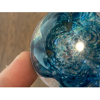 GORGEOUS GES 98' Small Blue Pilled Feather W/Gold Sparkles Paperweight 1.75"H