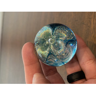 GORGEOUS GES 98' Small Blue Pilled Feather W/Gold Sparkles Paperweight 1.75"H