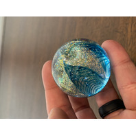 GORGEOUS GES 98' Small Blue Pilled Feather W/Gold Sparkles Paperweight 1.75"H