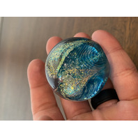 GORGEOUS GES 98' Small Blue Pilled Feather W/Gold Sparkles Paperweight 1.75"H