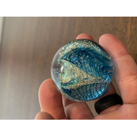 GORGEOUS GES 98' Small Blue Pilled Feather W/Gold Sparkles Paperweight 1.75"H