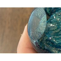 GORGEOUS GES 98' Small Blue Pilled Feather W/Gold Sparkles Paperweight 1.75"H