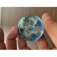 GORGEOUS GES 98' Small Blue Pilled Feather W/Gold Sparkles Paperweight 1.75"H