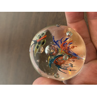 BEAUTIFUL Multicolored Butterfly W/Flowers Art Glass Paperweight 2"W