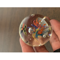 BEAUTIFUL Multicolored Butterfly W/Flowers Art Glass Paperweight 2"W