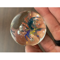 BEAUTIFUL Multicolored Butterfly W/Flowers Art Glass Paperweight 2"W