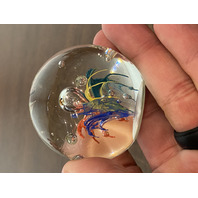 BEAUTIFUL Multicolored Butterfly W/Flowers Art Glass Paperweight 2"W