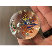 BEAUTIFUL Multicolored Butterfly W/Flowers Art Glass Paperweight 2"W