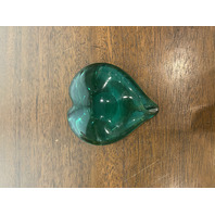STUNNING Green Art Glass Heart Shaped Paperweight 3.75"L