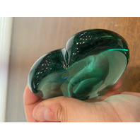 STUNNING Green Art Glass Heart Shaped Paperweight 3.75"L
