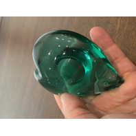 STUNNING Green Art Glass Heart Shaped Paperweight 3.75"L