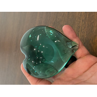 STUNNING Green Art Glass Heart Shaped Paperweight 3.75"L