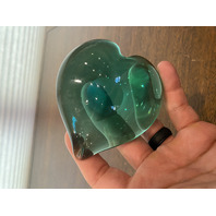 STUNNING Green Art Glass Heart Shaped Paperweight 3.75"L