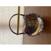 RARE VTG L. E. SMITH LARGE Amethyst Iridescent BROKEN COLUMN Basket 11.25"H